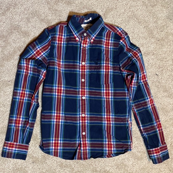 Abercrombie Navy Plaid Button Down Shirt - Picture 1 of 4